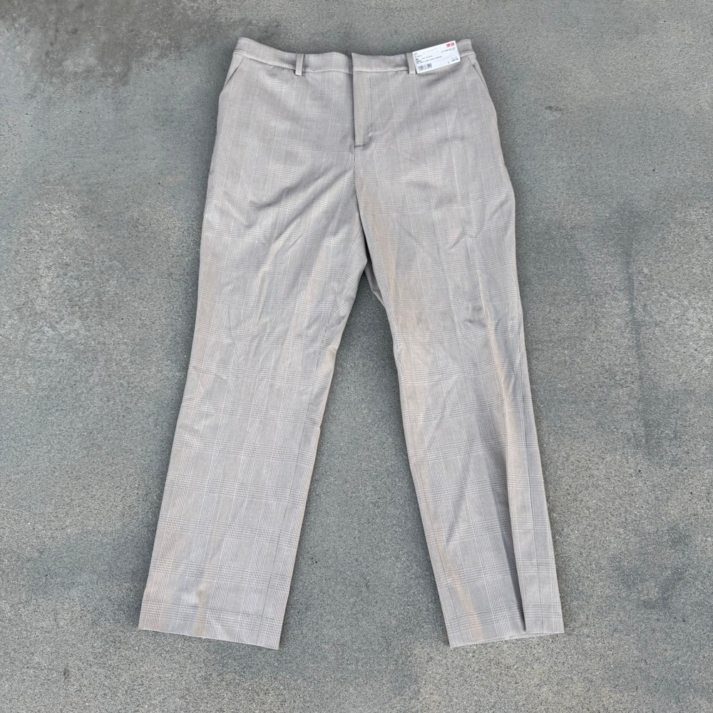 Uniqlo EZY Ankle Pants XL Natural Plaid 2-Way Stretch Trousers 430616 NEW